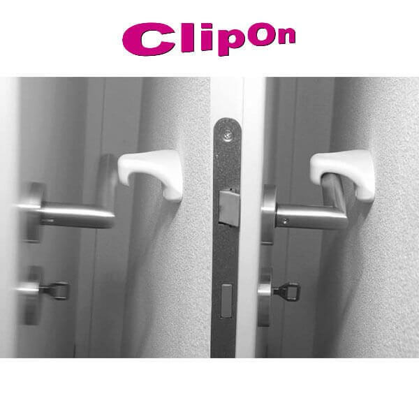 ClipOn einmal als Türhalter und als Türstopper