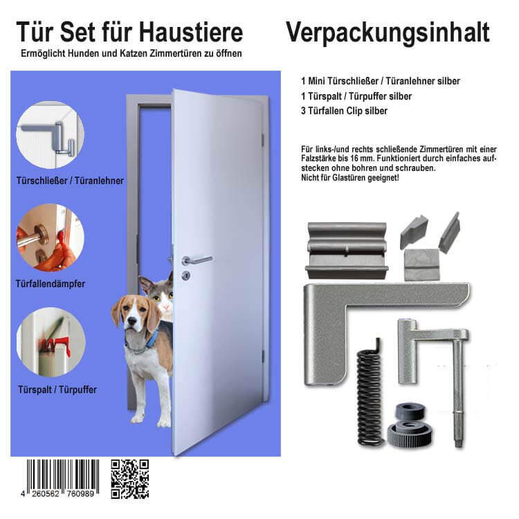 Tür Set für Haustiere Türanlehner Türpuffer und Türfallen Clip
